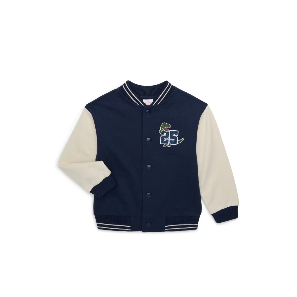 Wonder Nation Blue and Cream Varsity Hoodie With Dinosaur Patch Toddler